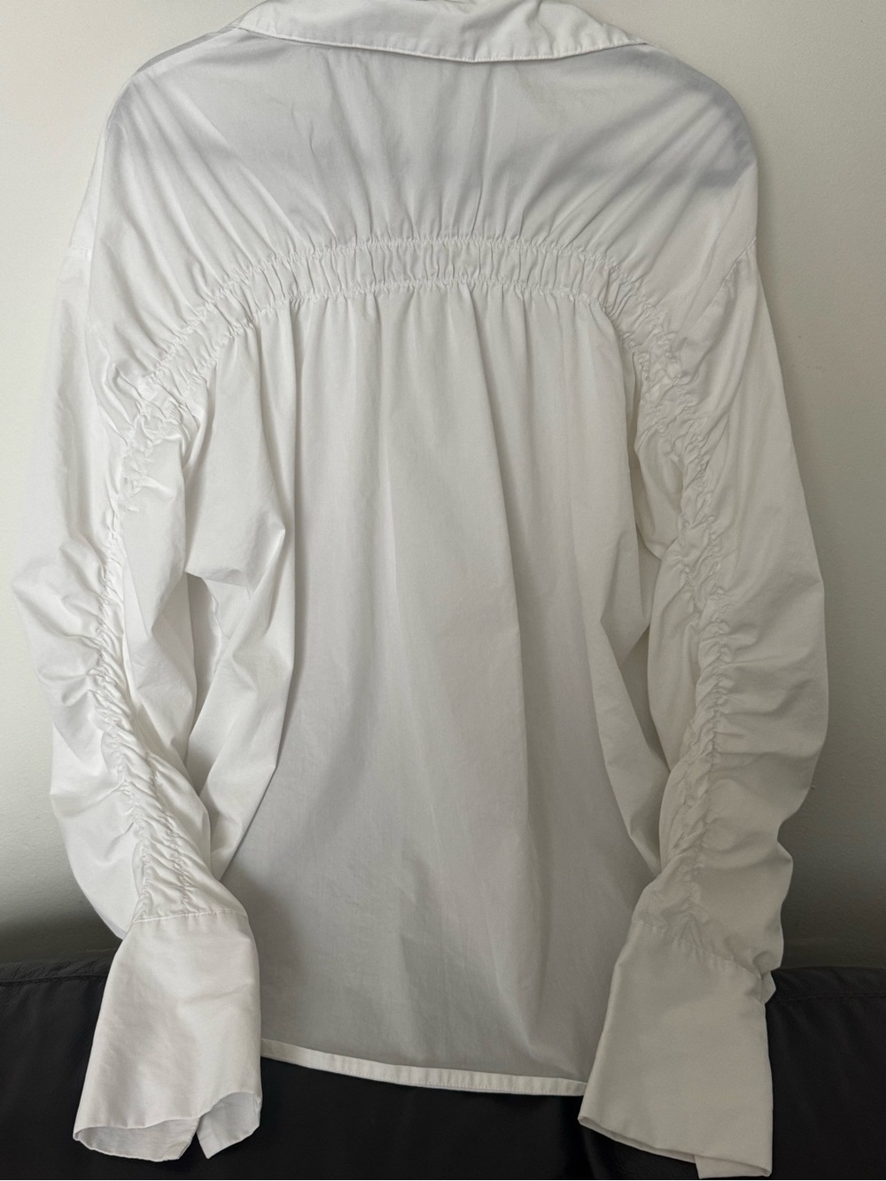 UCHUU Montreal White Ruched Back Avant-Garde Blouse Designer Shirt